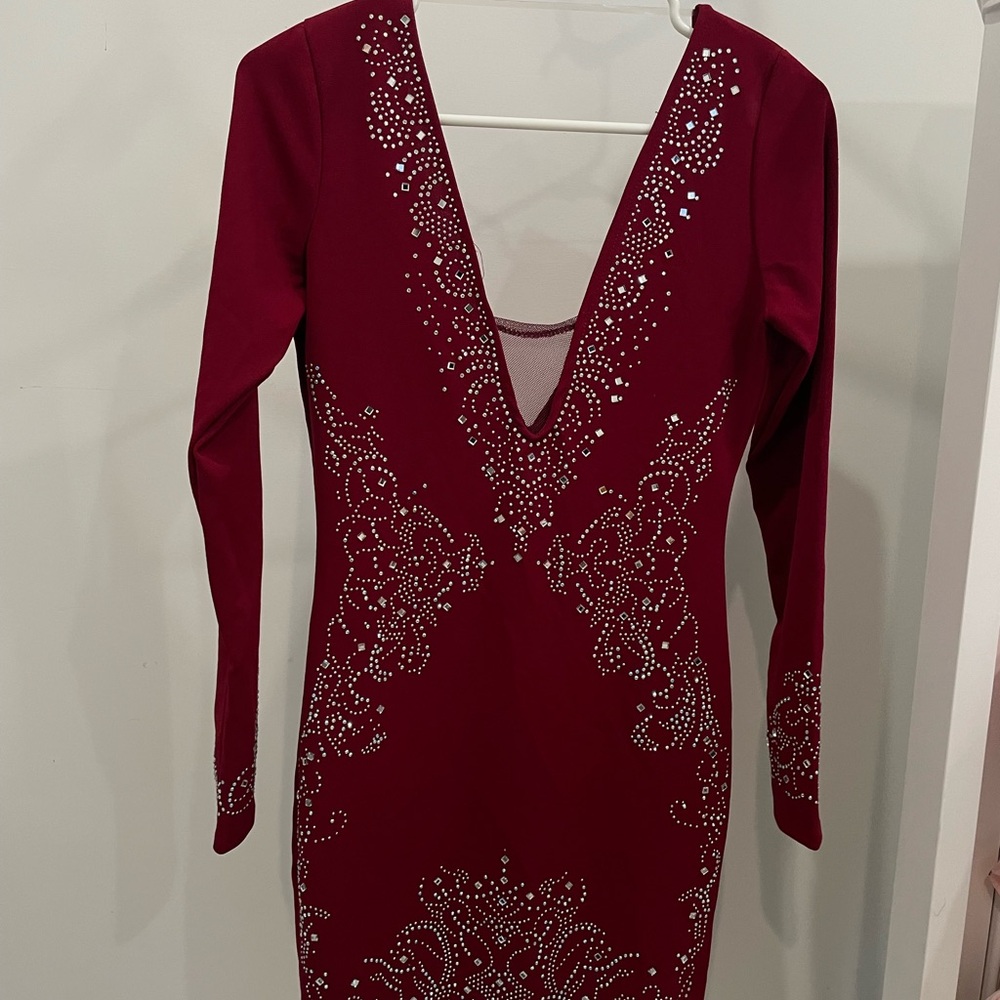 Elegant Burgundy Dress with Silver Accents